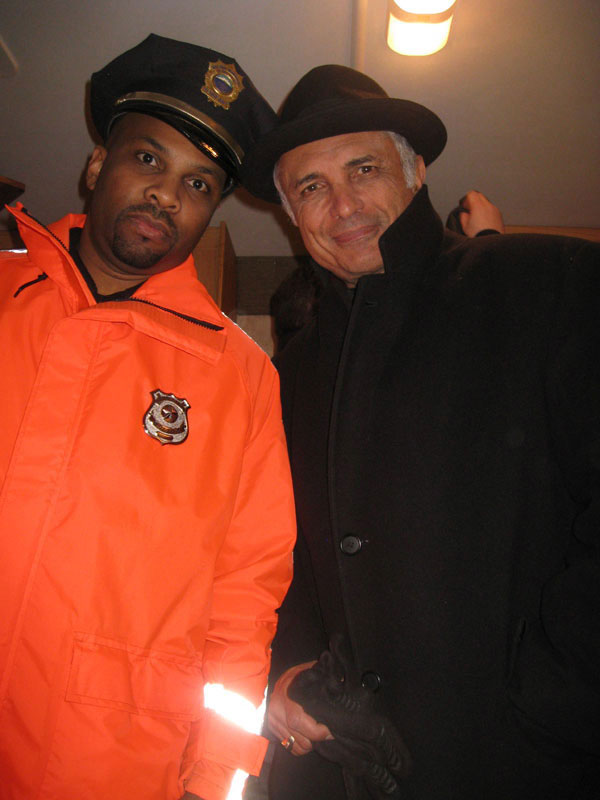 Malik Williams plays a convincing cop with Donnie Brasco star Robert Miano on the set of Boston Girls